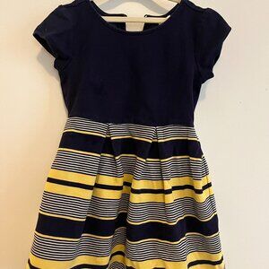 Navy and Yellow Striped Gymboree Dress, Size Small (5-6 years)